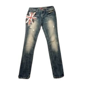 Almost Famous Women's Size 3 Destressed Skinny Jeans